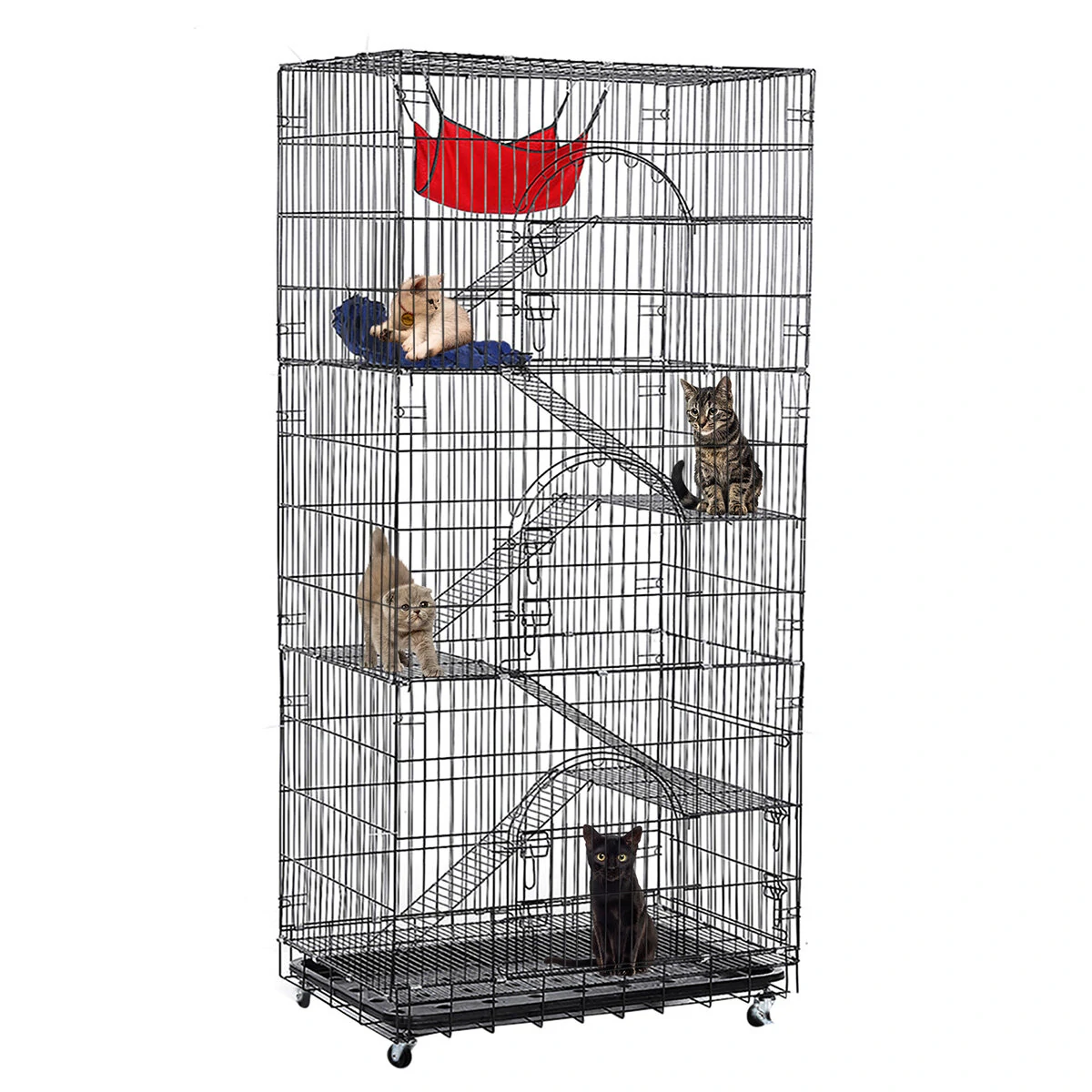 PawGiant Oversized 6 Tier Cat Cage 77" Tall 1-5 Cats w/Hammock, Cat Bed & 5 Ramp Ladders 5 Platforms 3 Front Door Tray Cat Litter Playpen Cat House Pet Pen (image for) PawGiant Oversized 6 Tier Cat Cage 77" Tall 1-5 Cats w/Hammock, Cat Bed & 5 Ramp Ladders 5 Platforms 3 Front Door Tray Cat Litter Playpen Cat House Pet Pen
